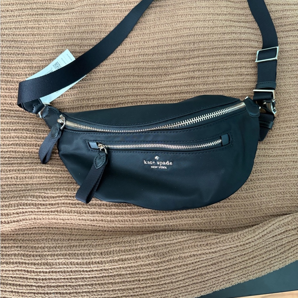 Brand New with Tags: Kate Spade Black Nylon Belt Bag with Gold Hardware